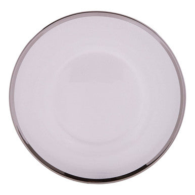 Clear glass charger plate with a silver rim, 33cm diameter