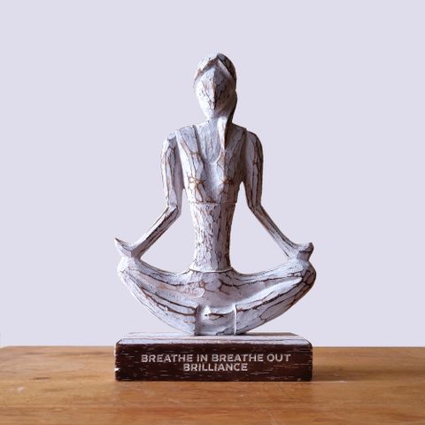 Wooden Yoga Lady | Easy Pose | Whitewash
