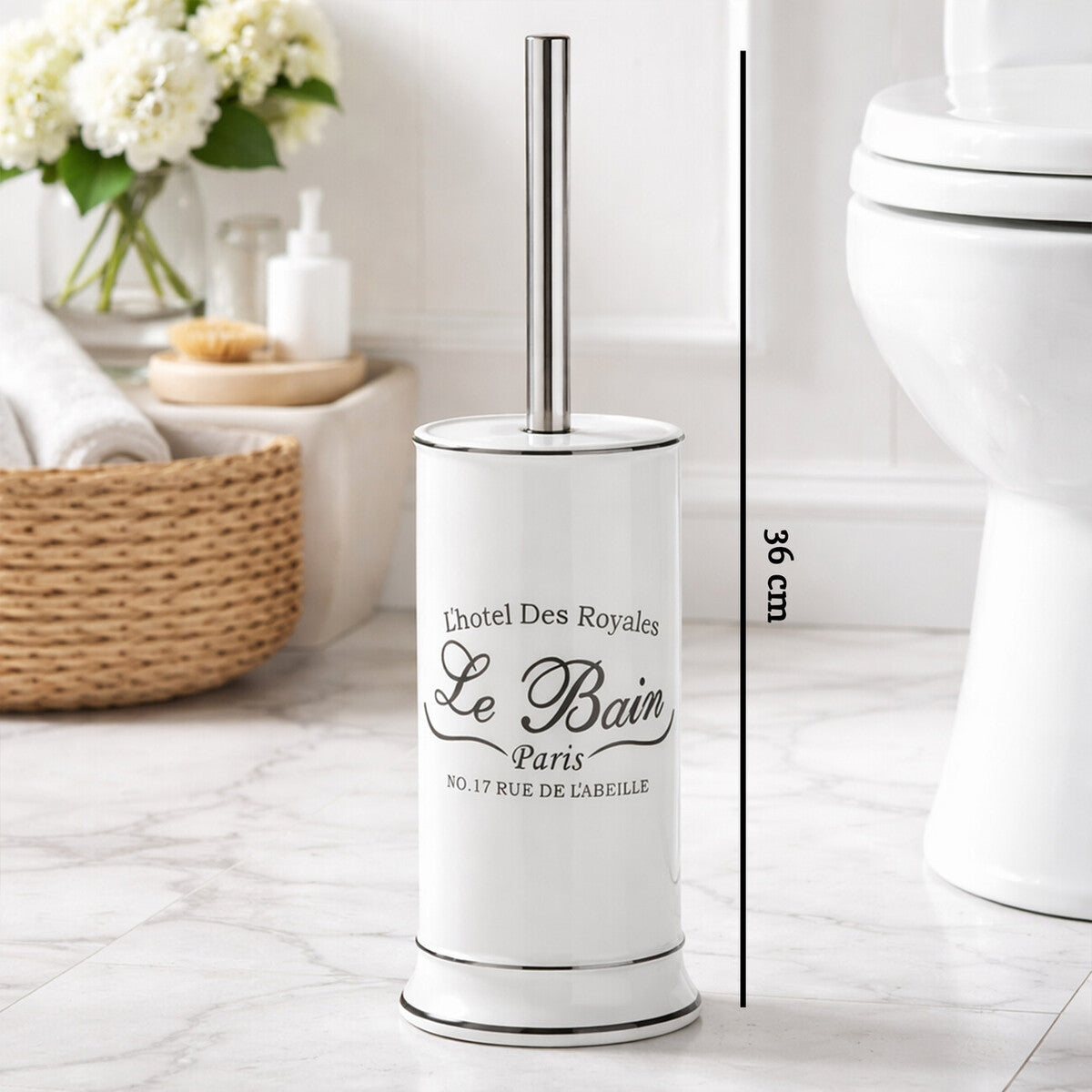 Le Bain White Stoneware Toilet Brush & Holder Set, 36 cm
