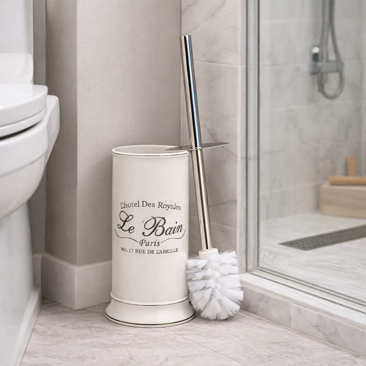 Le Bain White Stoneware Toilet Brush & Holder Set, 36 cm