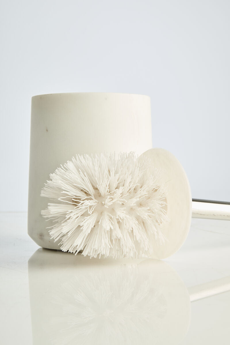 Abaska Off-White Marble Toilet Brush & Holder Set, 38 cm