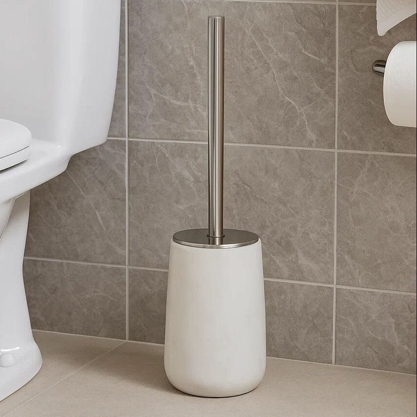 Abaska Off-White Marble Toilet Brush & Holder Set, 38 cm