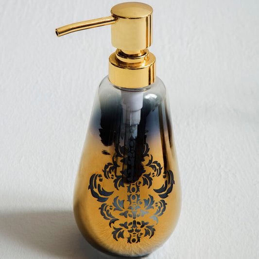 Elissa Gold Ombre Soap Dispenser, 395ml, glass with leaf motif