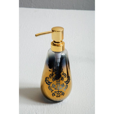 Elissa Gold Ombre Soap Dispenser styled on a vanity