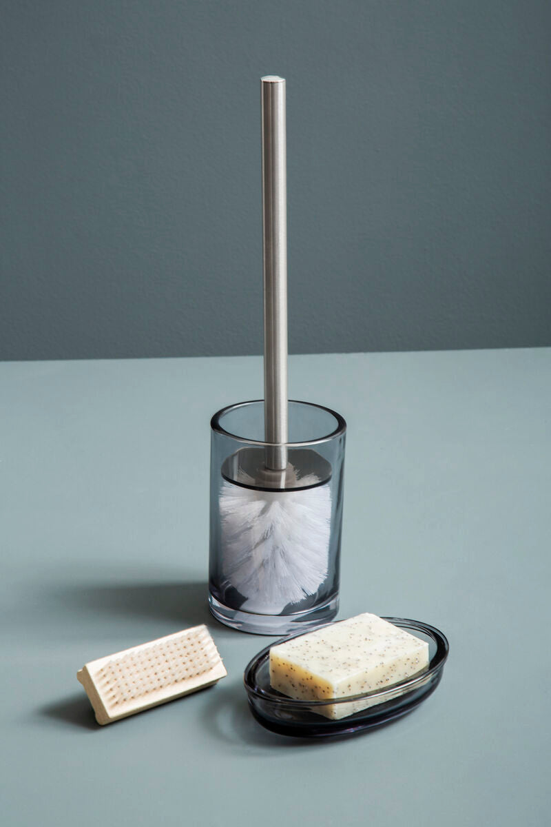 Ridley Smoky Glass Toilet Brush & Holder Set, 38 cm