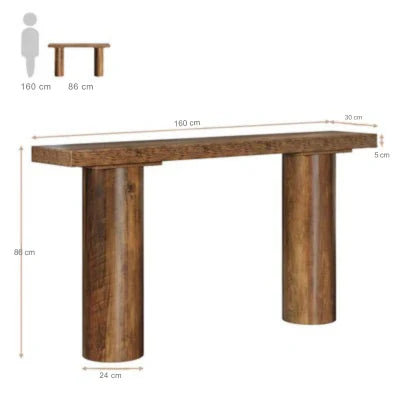 160cm Rustic Farmhouse Console Table | Cylindrical Leg Sofa Table