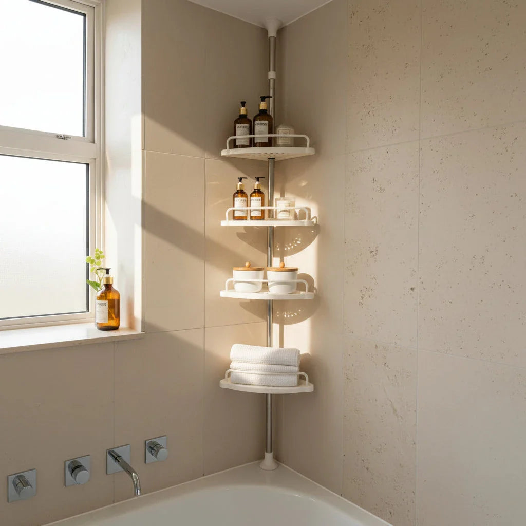 Triangle Telescopic Corner Shower Rack - 4-Tier Space-Saving Storage