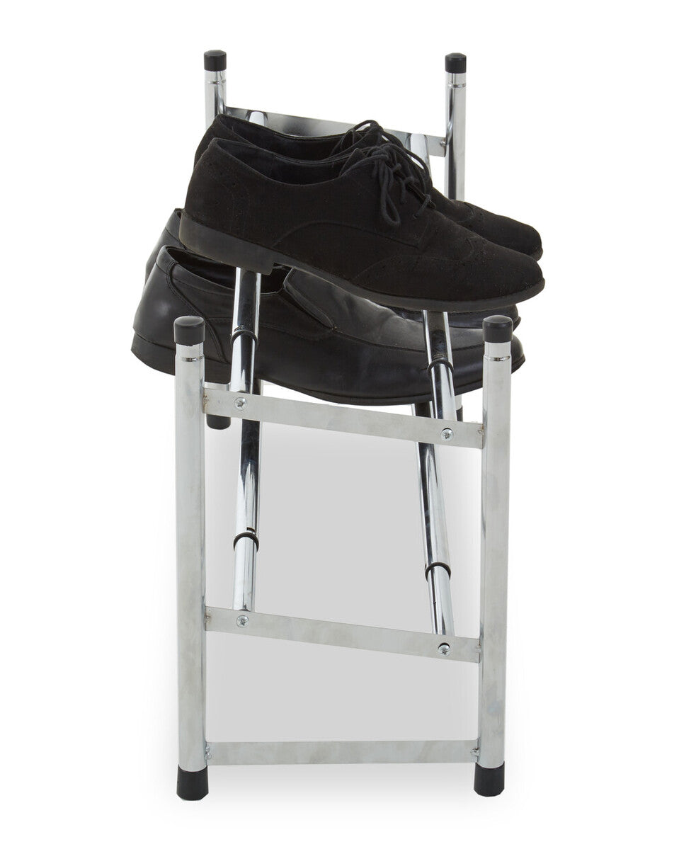 Shoe Rack Silver Tavia 2-Tier Extendable Stackable Shoe Rack | Silver Iron Pipe – Proleno