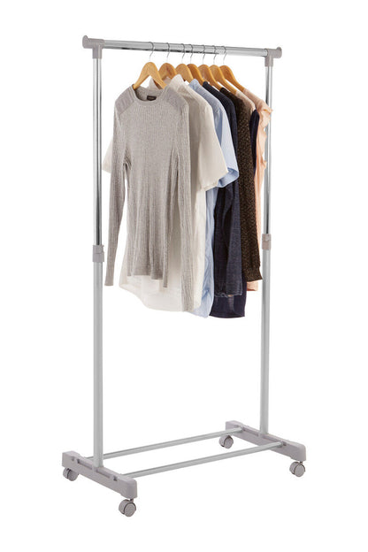 Ralesi Grey & Chrome Double Clothes Rail on Wheels | Adjustable Height