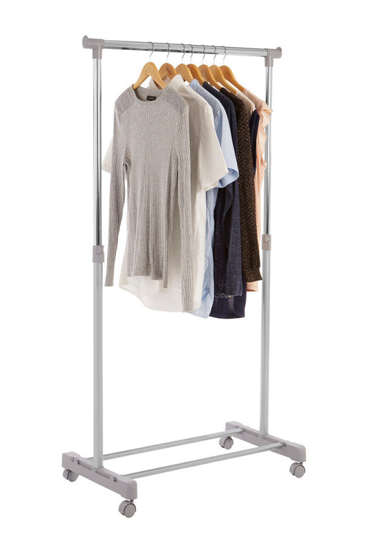 Ralesi Grey & Chrome Double Clothes Rail on Wheels | Adjustable Height