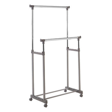 Ralesi Grey & Chrome Double Clothes Rail on Wheels | Two-Tier Storage