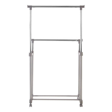 Ralesi Grey & Chrome Double Clothes Rail on Wheels | Two-Tier Storage