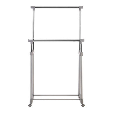 Ralesi Grey & Chrome Double Clothes Rail on Wheels | Two-Tier Storage