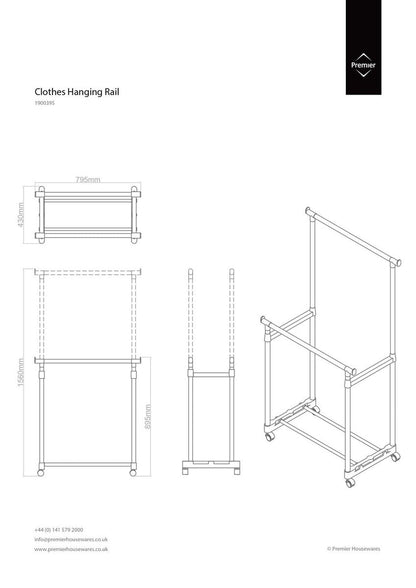 Ralesi Grey & Chrome Double Clothes Rail on Wheels | Two-Tier Storage