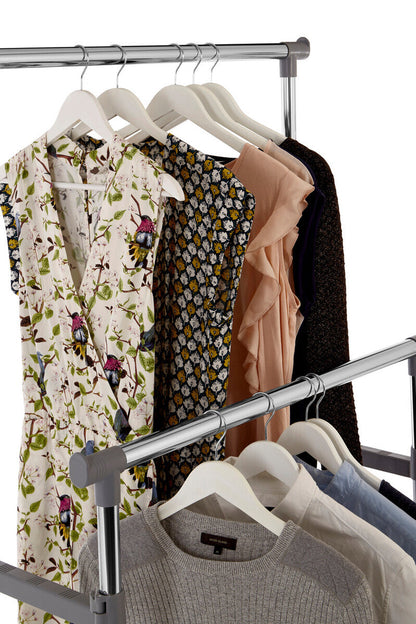 Ralesi Grey & Chrome Double Clothes Rail on Wheels | Two-Tier Storage