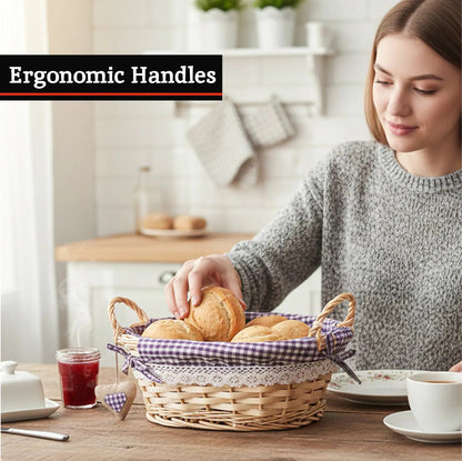 Orla Willow Bread Basket with Purple Gingham Lining