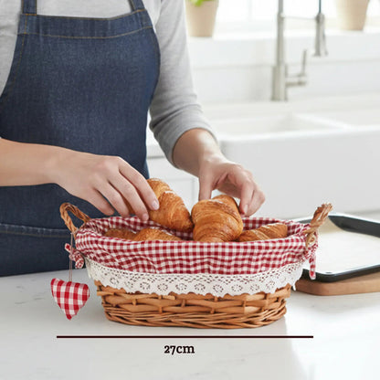 Orla Willow Bread Basket with Red Gingham Lining