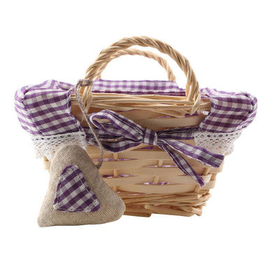 Orla Purple Gingham Lining Small Rectangular Willow Bread Basket