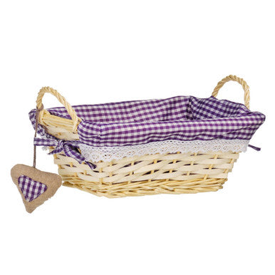 Orla Purple Gingham Lining Small Rectangular Willow Bread Basket