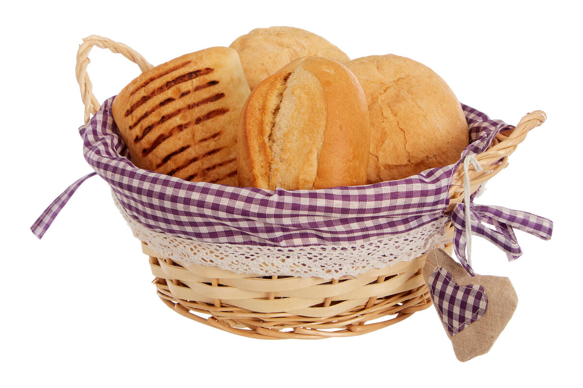 Orla Purple Gingham Lining Round Willow Bread Basket