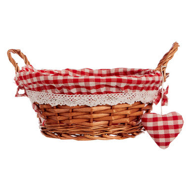 Orla Red Gingham Lining Round Willow Bread Basket