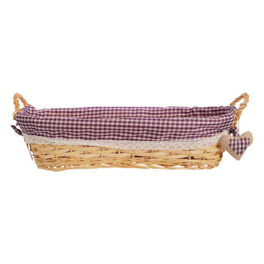 Orla Purple Gingham Lining Oblong Willow Bread Basket