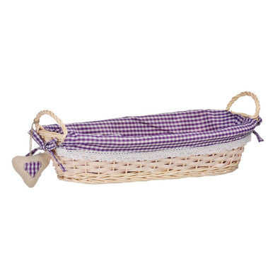 Orla Purple Gingham Lining Oblong Willow Bread Basket