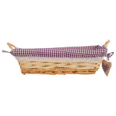 Orla Purple Gingham Lining Large Rectangular Willow Bread Basket