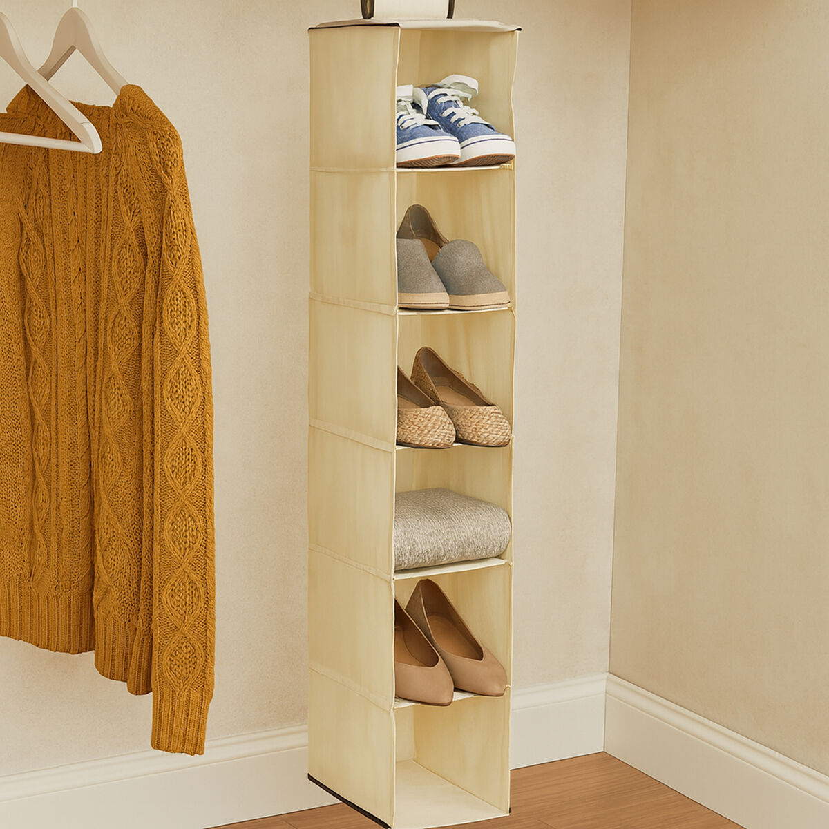 Verti 6 Section Cream Hanging Shoe Organiser