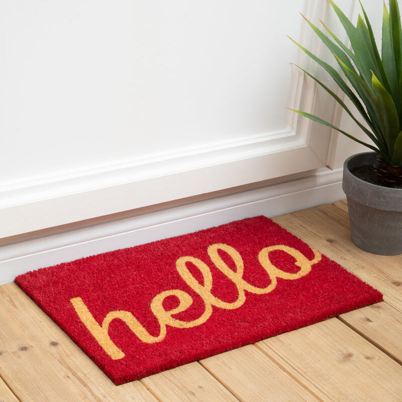 Coir Red Hello Doormat 60 x 40 cm