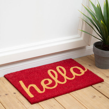 Coir Red Hello Doormat 60 x 40 cm