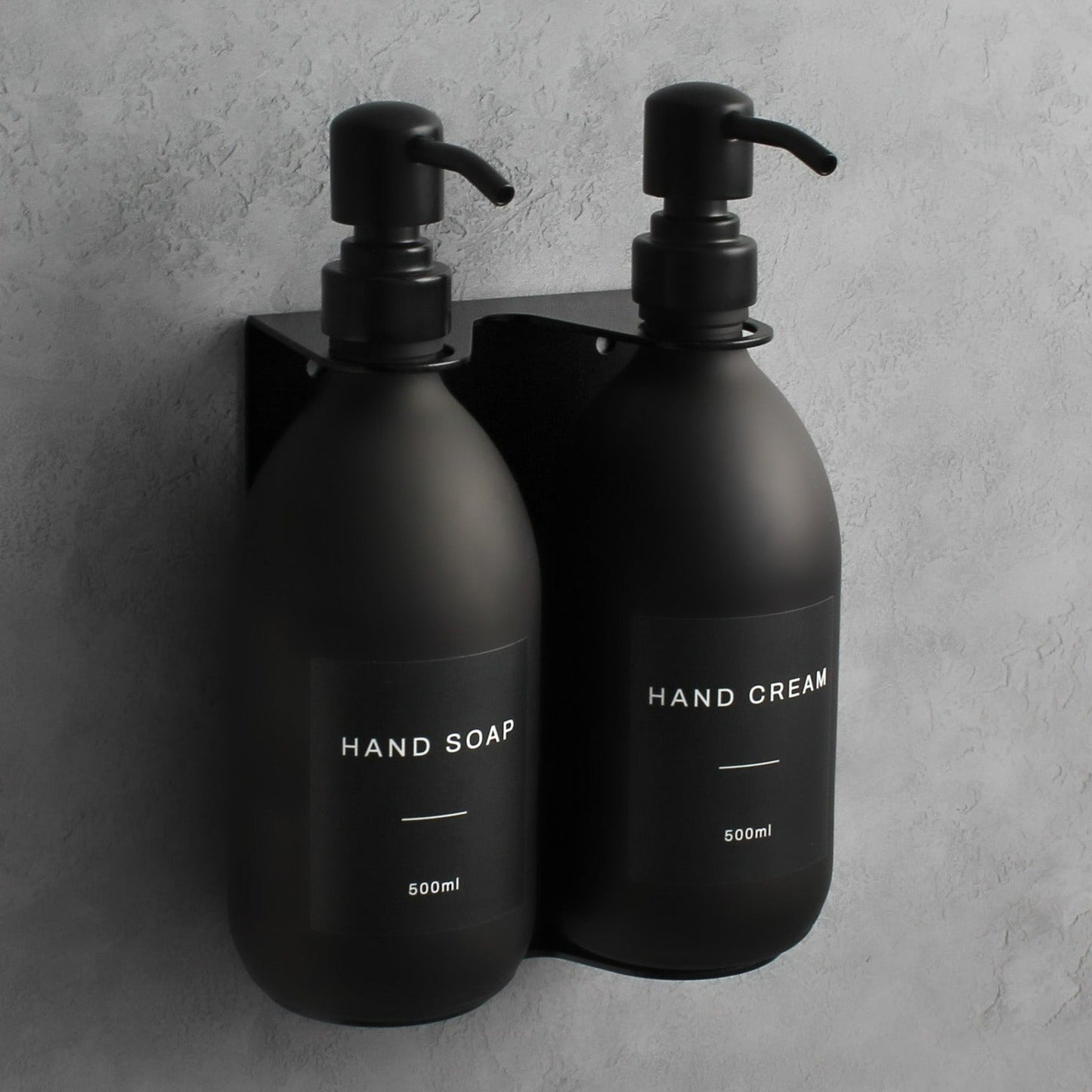Namie Matte Black Wall Mounted Dispenser Bracket Set with Matte Black Bottles