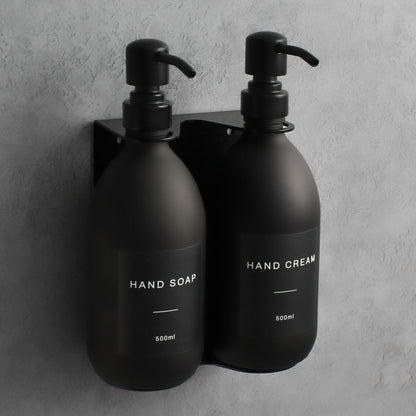 Namie Matte Black Wall Mounted Dispenser Bracket Set with Matte Black Bottles