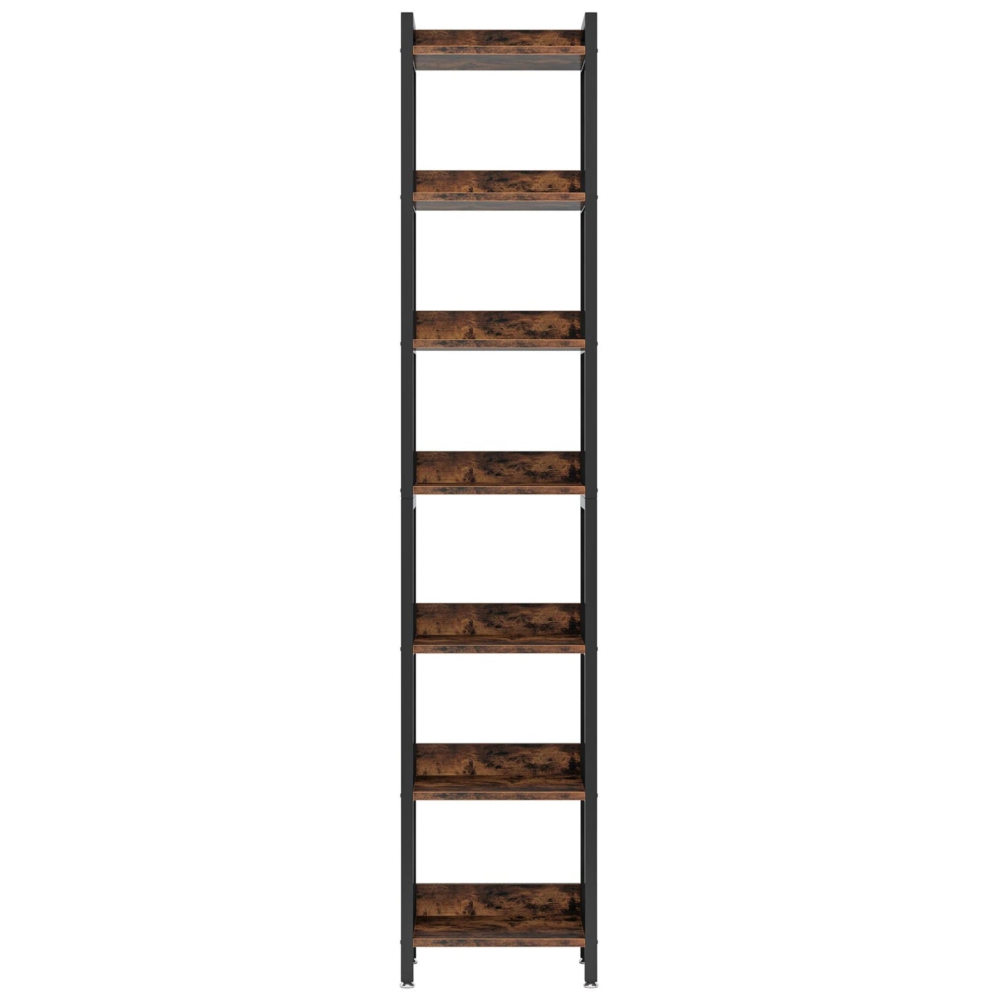 200cm Slim 6-Tier Industrial Bookshelf - Rustic Wood & Black Metal Display Tower