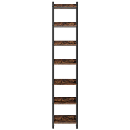 200cm Slim 6-Tier Industrial Bookshelf - Rustic Wood & Black Metal Display Tower