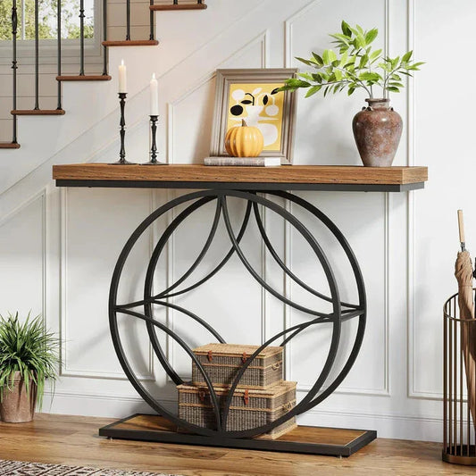 120cm Industrial 2-Tier Console Table | Geometric Metal Frame