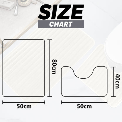 2 Piece Ribbed Bath Mat Set in Cream Extra Soft Non Slip Super Absorbent Bathroom & Toilet Mats Easy Care Rug by OLIVIA ROCCO