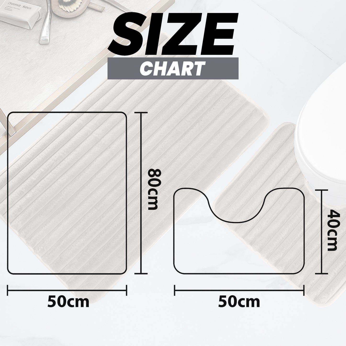 2 Piece Ribbed Bath Mat Set in Natural Extra Soft Non Slip Super Absorbent Bathroom & Toilet Mats Easy Care Rug by OLIVIA ROCCO