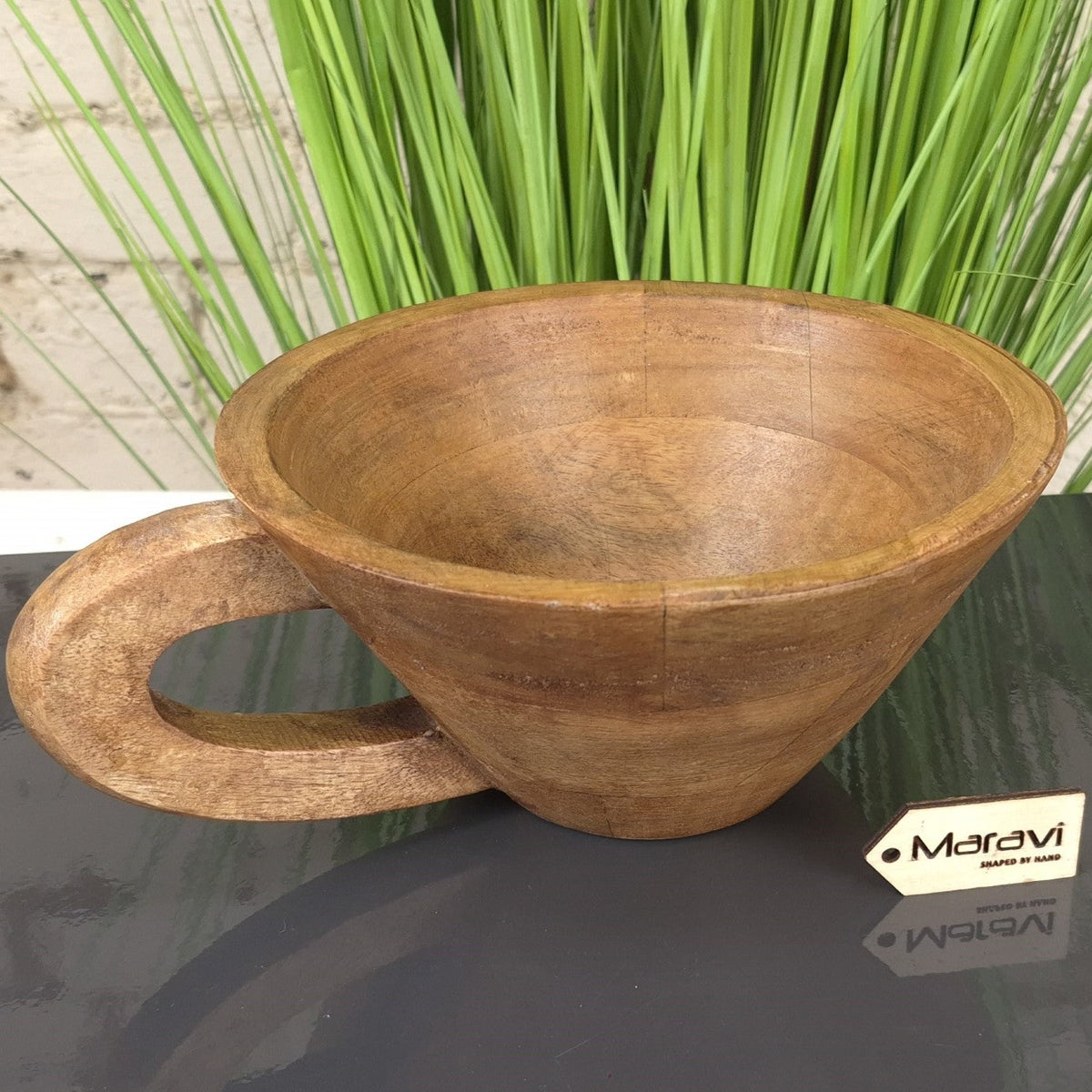 Baddo Mango Wood Mug-Shaped Bowl with Handle