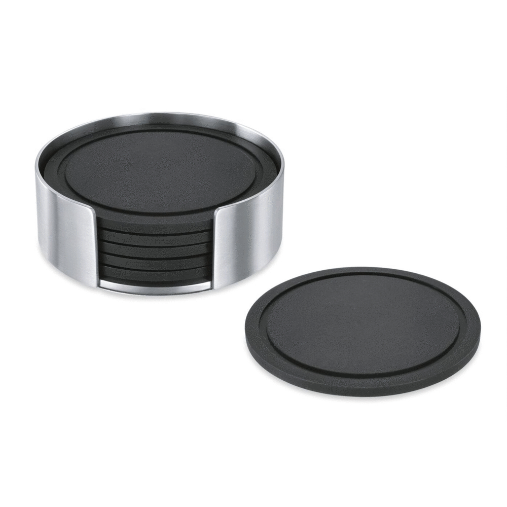 Zack Vetro Silicone Coaster Set with Brushed Stainless Steel Stand 20384
