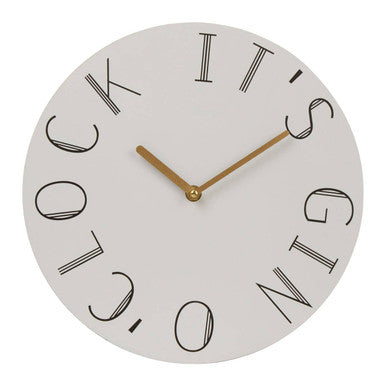 White MDF Face with It's Gin O'Clock Art Deco Lettering and Gold Hands