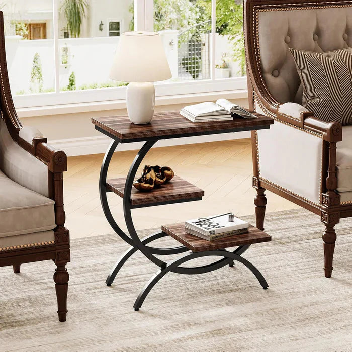 Modern C-Shaped Side Table - Living Room & Bedroom Accent Table with Curved Metal Frame