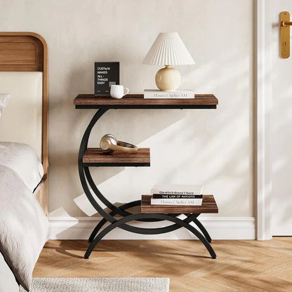Modern C-Shaped Side Table - Living Room & Bedroom Accent Table with Curved Metal Frame