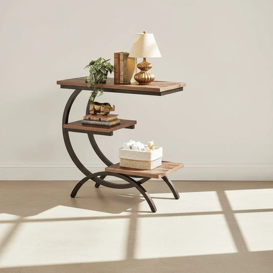 Modern C-Shaped Side Table - Living Room & Bedroom Accent Table with Curved Metal Frame