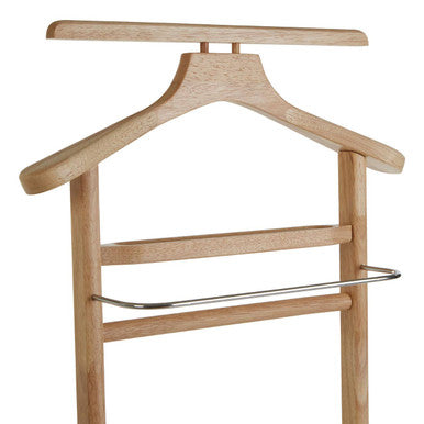 Heva Rubberwood Clothes Valet with a metal bar on a white background