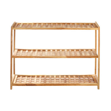 Arla 3 Tier Walnut Wood Grid Design Shoe Rack