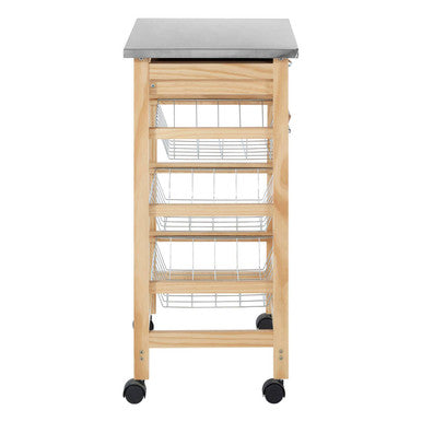 Harlow Glenn 3 Wire Baskets Pinewood Kitchen Trolley