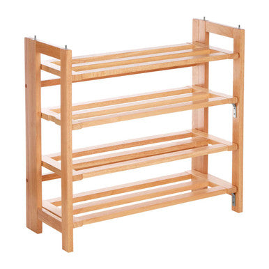 Arla Foldable Hevea Wood Shoe Rack with Removable Shelves