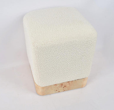 Mota Cream Boucle and Burl Wood Square Stool, 34 cm
