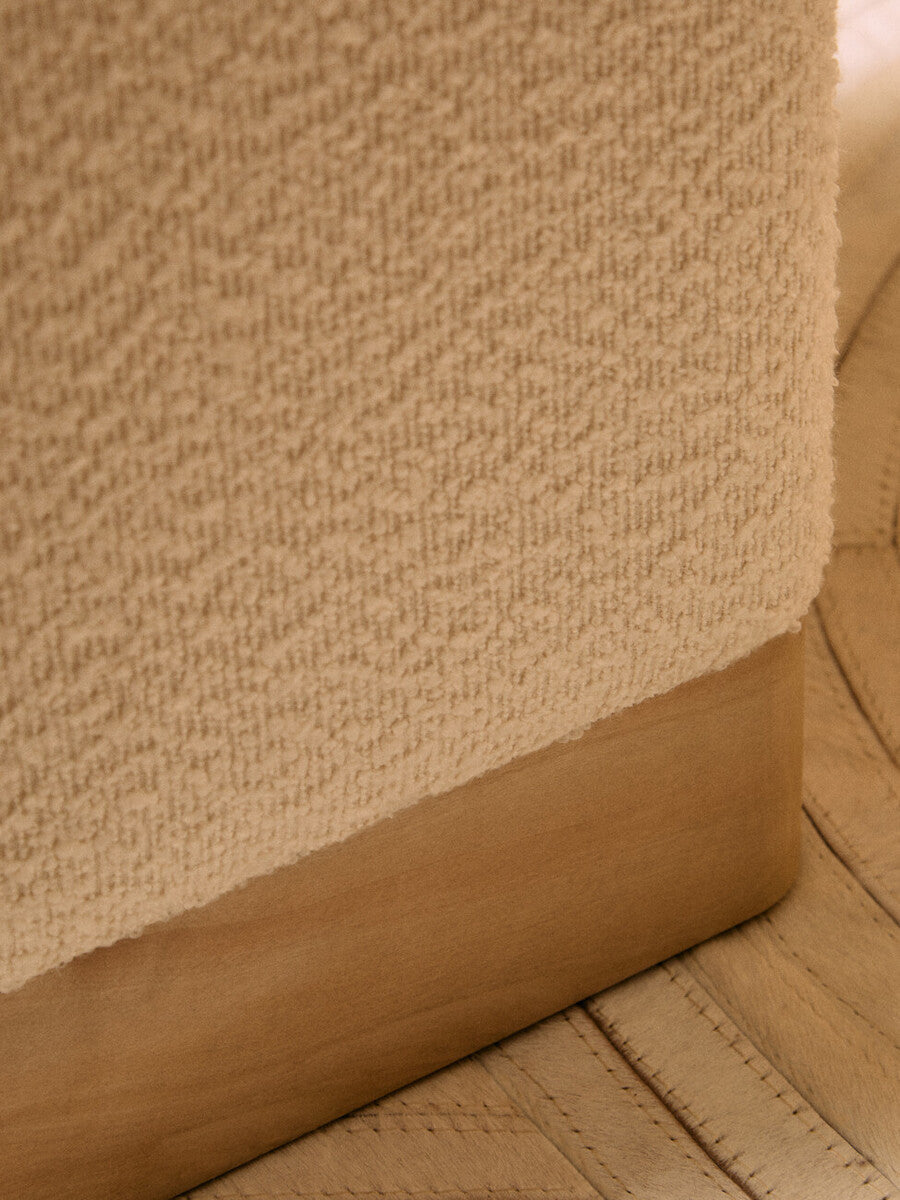 Mota Cream Boucle and Burl Wood Square Stool, 34 cm